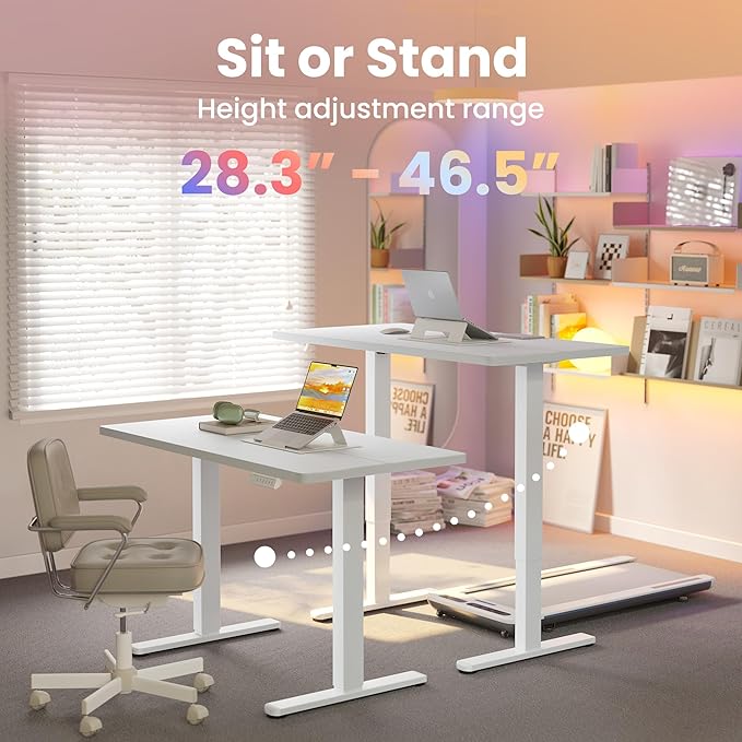HUANUO Electric Standing Desk, 48 x 28 Inch Height Adjustable Computer Desk with Storage Bag, 4 Height Memory Settings, Sit Stand Up Desk for Home Office, White