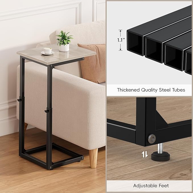 Vagusicc C Shaped End Table, 33" Tall Couch Table Adjustable Height Side Table, Sofa Table That Slide Under, C Table End Table TV Tray Coffee Arm Table for Living Room, Bedroom, Small Spaces, Gray
