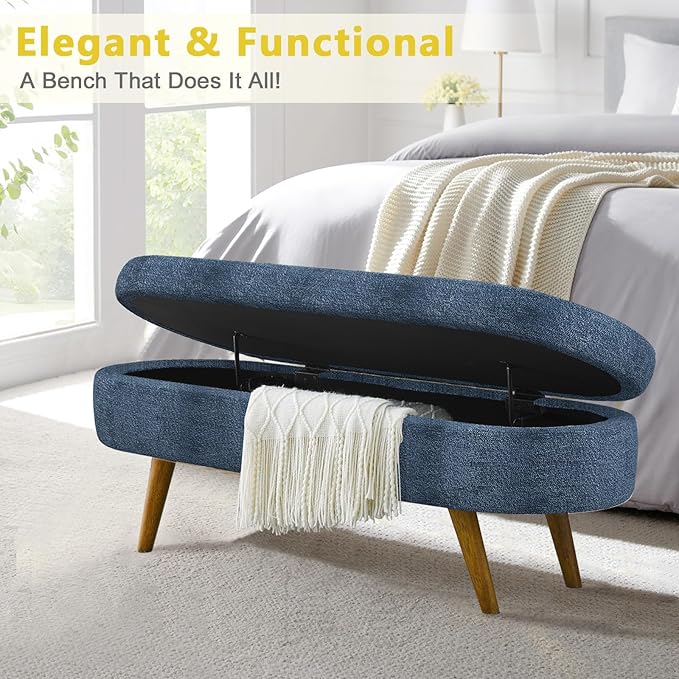 NicBex Ottoman Bench with Storage for Bedroom, 43.5" Upholstered End of Bed Bench with Rubber Wood Legs, Linen Storage Bench for Living Room or Entryway,