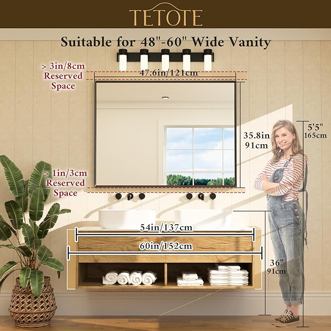 TETOTE Brushed Nickel Bathroom Vanity Mirror 48" x 36" Beveled Framed Bathroom Wall Mirror for Over Sink Brushed Nickel, Tempered Glass, Modern Farmhouse Bedroom, Entryway, Living Room