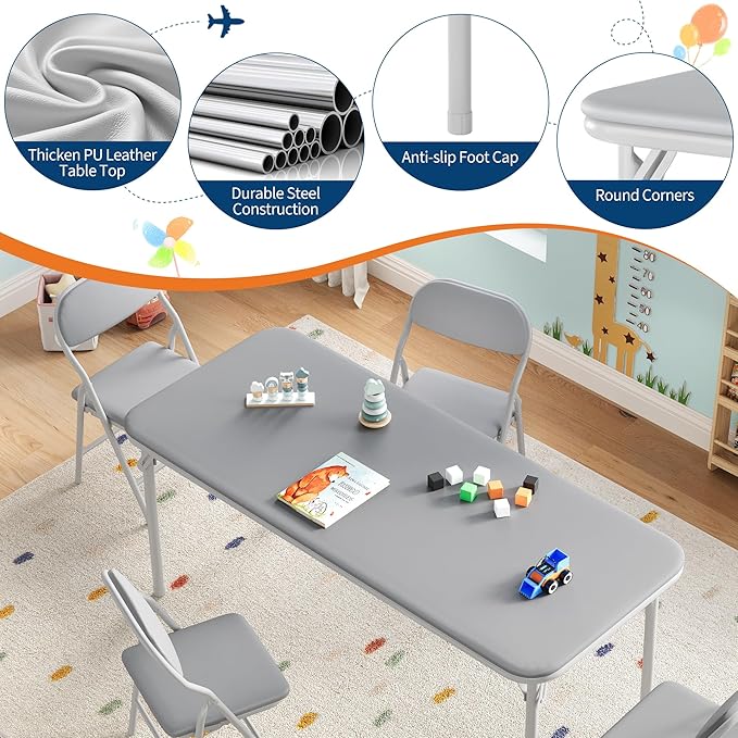 GarveeHome 5-Piece Kids Folding Table and Chairs Set, Toddlers Children's Activity Table and Chairs Set for Dining Room,Daycare,Classrooms