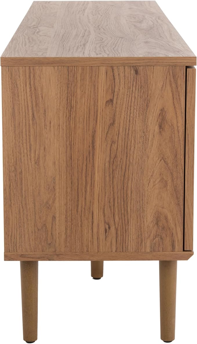 SAFAVIEH Claude TV Stand for up to 65" Flatscreen – Oak, 2 Sliding Doors with Interior Storage, 2 Open Shelves, Entertainment Media Console (MED9610D)