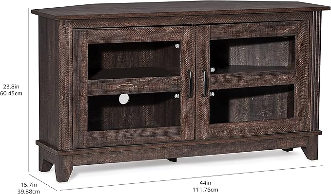 ROCKPOINT Modern Farmhouse 44inch Corner Universal TV Stand Living Room Storage Console, Entertainment Center,Espresso