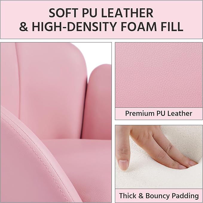 Yaheetech Modern PU Leather Armchair, Flower Shaped Makeup Chair Vanity Chair with Golden Metal Legs for Living Room/Makeup Room/Bedroom/Home Office/Kitchen, Simple Pink