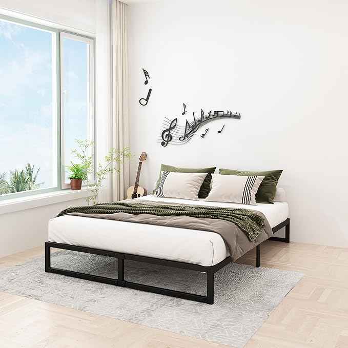 12 Inch King Size Bed Frame Sturdy Mattress Foundation, Heavy Duty Metal Platform with Steel Slats Support No Box Spring Needed, Noise Free, Easy Assembly, Black