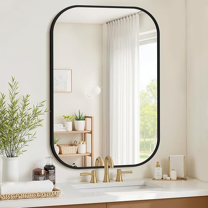 Bathroom Mirrors for Over Sink, 26x38 Black Vanity Mirror for Bathroom Sink, HD Shatterproof Squircle Wall Mirror for Bathroom Washroom Lavatory Restroom Metal Frame