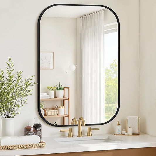 Bathroom Mirrors for Over Sink, 26x38 Black Vanity Mirror for Bathroom Sink, HD Shatterproof Squircle Wall Mirror for Bathroom Washroom Lavatory Restroom Metal Frame