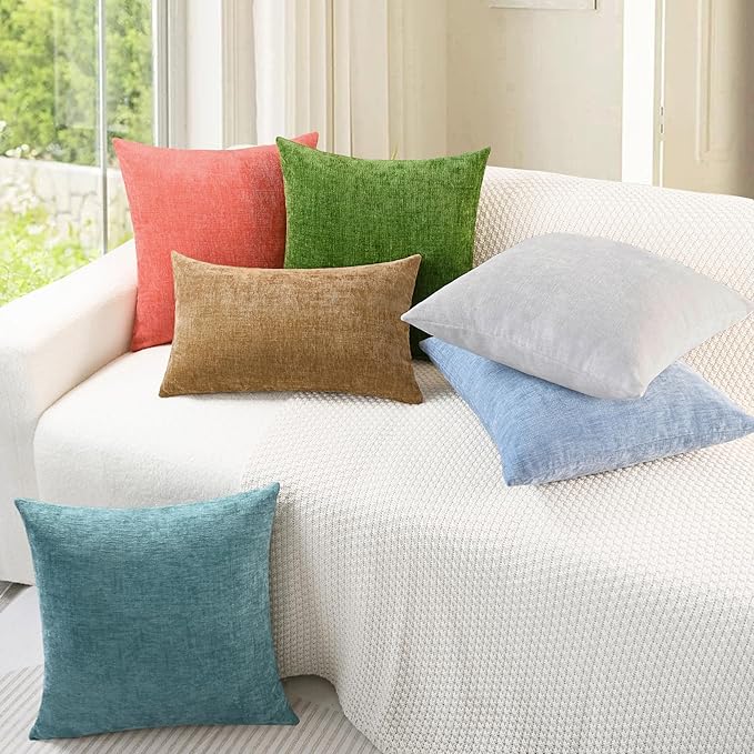 CaliTime Throw Pillow Covers Decorative 12 X 20 Inches Pack of 2 Cozy Chenille Cushion Cases for Couch Sofa Bed Living Room Home Living Coral