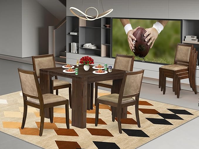 X12X2-008-28 - 13-Pc Dining Room Table Set includes an Extendable Rectangle Kitchen Table and 12 Stackable Polyester Fabric Dining Chairs, 39x120 Inch, Antique Walnut