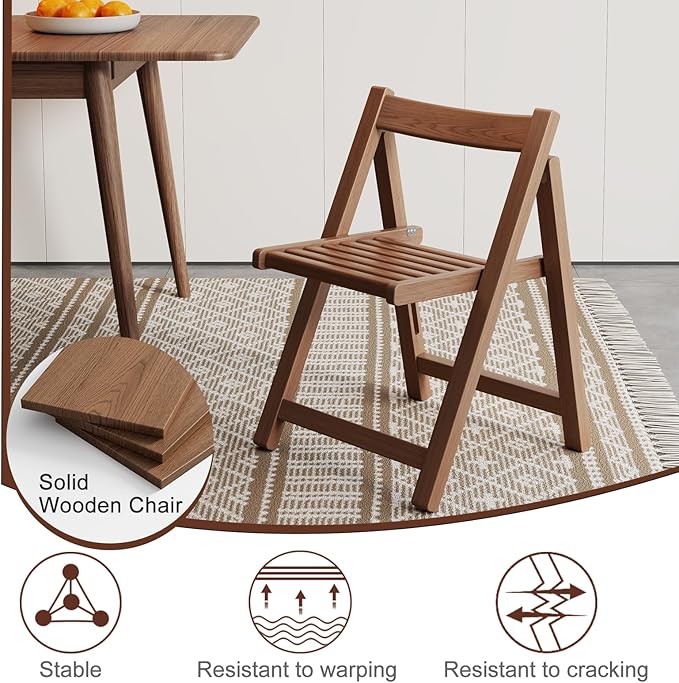 Soild Wood Folding Chairs Set of 2,Indoor or Outdoor Wooden Foldable Dining Chairs, 300lbs Capacity, Space-Saving and Portable Design for Home Kitchen, Lawn, Patio,No Assembly Needed