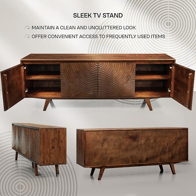 Acacia Harmony TV Stand for TVs up to 75+ Inch Entertainment Center with Storage Shelves and Cable Management, Modern Farmhouse TV Media Console Table Wood TV Stands for Living Room Bedroom, Walnut