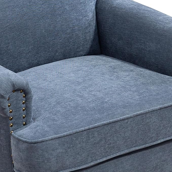 Ball & Cast Accent Chair with Nailhead Trim Armchair,Comfy Chenille Club Sofa Living Room Chairs w/Springs Cushions & Wood Legs,Traditional Single Couch for Bedroom,Farmhouse,Grey