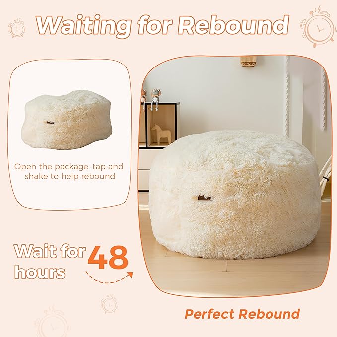 MAXYOYO Kids Bean Bag Chair, Stuffed Faux Fur Bean Bag for Toddler, Ultra Soft Floor Sofa with High-Density Foam Filling, Lazy Chair for Living Room, Playroom, Nursery Room