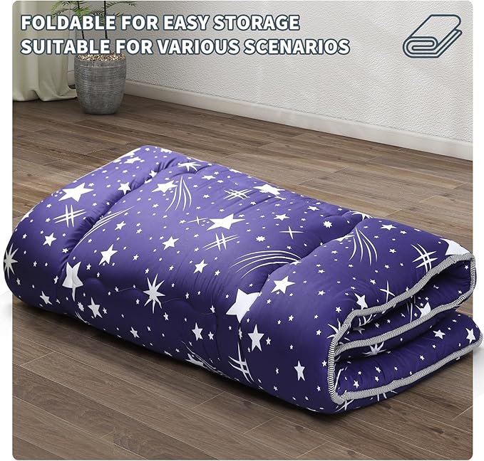 Japanese Floor Mattress,4" Thicken Japanese Floor Sleeping Pad Foldable,Futon Mattress Suitable for Camping and Guest Room (Blue, Queen (80" X 60"))