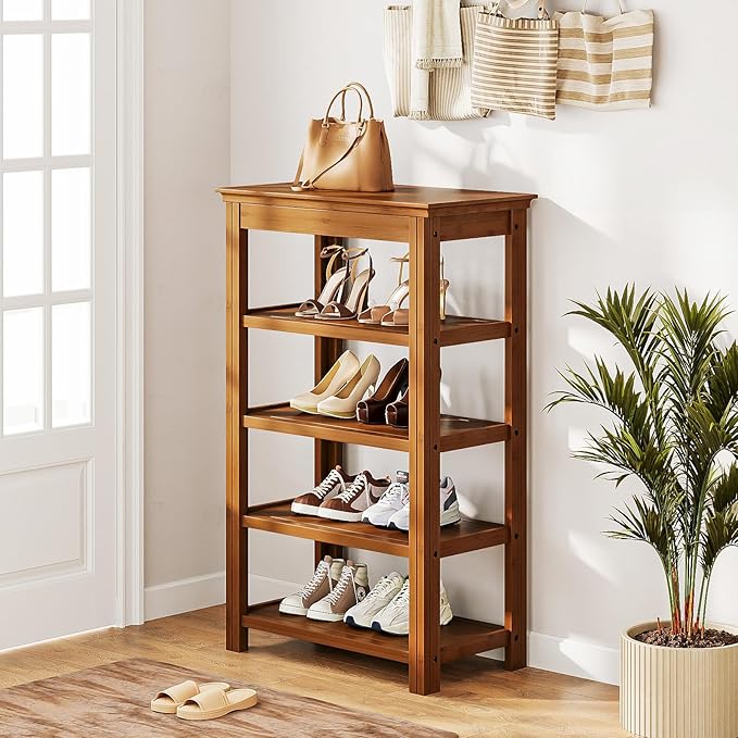 Bamworld Shoe Rack for Front Door Entrance Bamboo Shoe Organizer Free Standing Shoe Cabinet Narrow Shoe Storage Shelf for Entryway, Closet and Doorway Brown, 23.6"