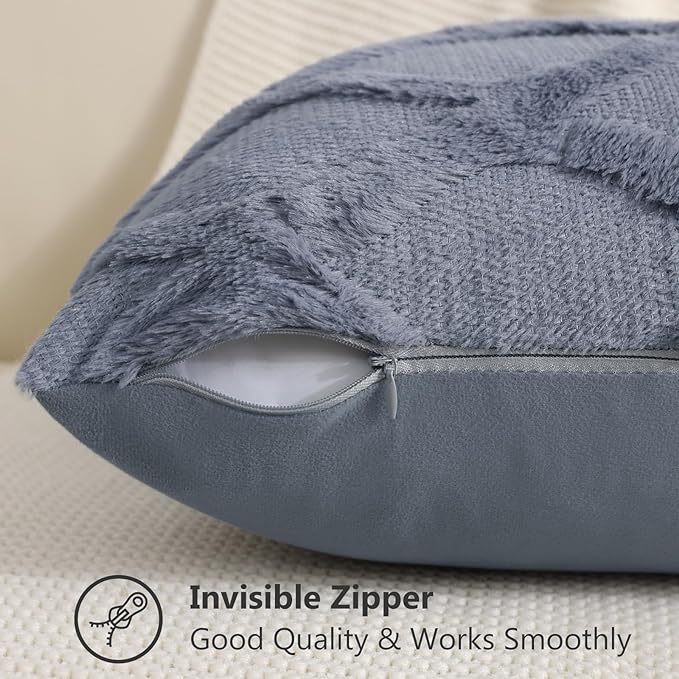 decorUhome Throw Pillow Covers 20x20 Inch Set of 2, Soft Plush Faux Fur Wool Blue Grey Couch Pillow Covers, Decorative Neutral Pillow Cases for Bed Sofa Living Room Home Decor