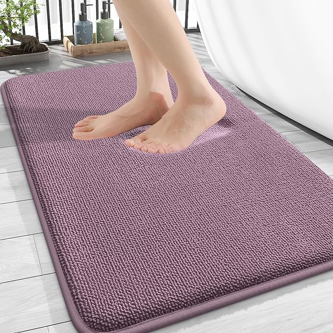 OLANLY Thick Memory Foam Bath Mat Rug 30x20, Extra Soft Absorbent Bathroom Rug, Quick Dry Bath Mats, Non-Slip, Machine Washable Carpet for Bathroom, Tub and Shower, Home Decor Accessories, Deep Plum