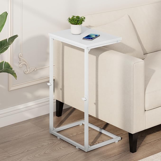 Vagusicc C Shaped End Table for Couch, 33.2'' Extra Tall C Table Adjustable Height Side Table, Small Side Table for Small Spaces, Couch Tables That Slide Under, Tv Tray Table for Living Room, White