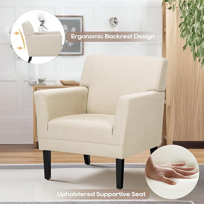 COLAMY Accent Chair Set of 2 for Living Room, Modern Upholstered Fabric Accent Armchair with Back, Soft Single Sofa Chair with Arms for Bedroom/Office/Reception Room, Oatmeal