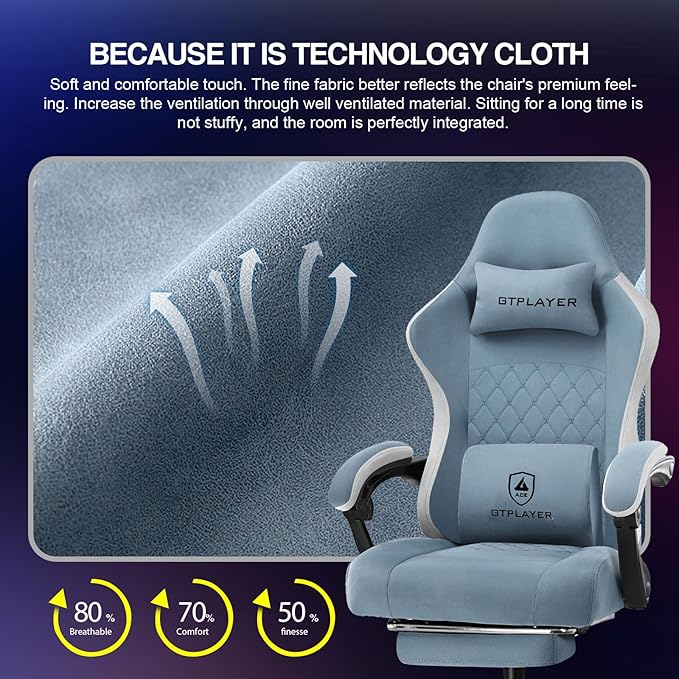 GTPLAYER Gaming Chair, Computer Office Chair with Pocket Spring Cushion, Linkage Armrests and Footrest, High Back Ergonomic Computer Chair with Lumbar Support Task Chair with Footrest
