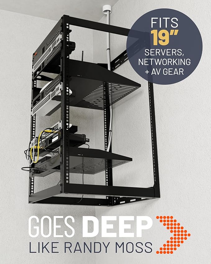 ECHOGEAR 20U Open Frame Rack for Servers & AV Gear - Wall Mountable Design Includes 2X Vented Shelves, 25x Rack Mounting Screws, 4X Leveling Feet, 4X Shelf Stops, & 2X Securement Straps