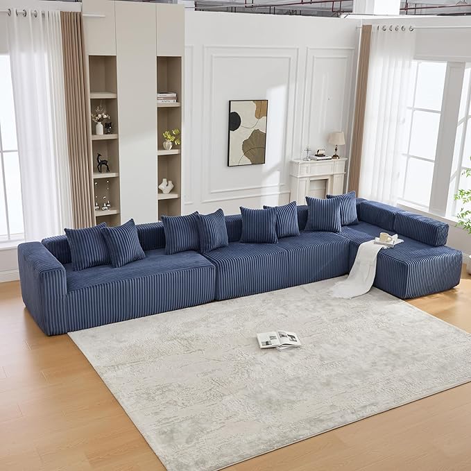 Eafurn DIY Combination Compression Modular Sectional Sofa with Double Chaise Lounge, 146" Oversized U Shaped Boneless Couch with Deep Seat Convertible Sleeper Sofabed w/Throw Pillows