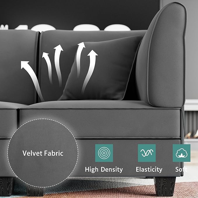 Shintenchi 6 Pieces Sectional Couch Modular Sofa,U Shaped Reversible Chaise Velvet SofaCouch with Cushions,Modular Sectional Sofa with Ottoman for Living Room (Dark Grey)