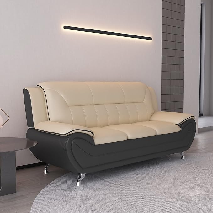 Container Furniture Direct Michael Modern Faux Leather Upholstered Stainless Steel Legs Living Room, Chair, Loveseat, Sofa, Persian Red