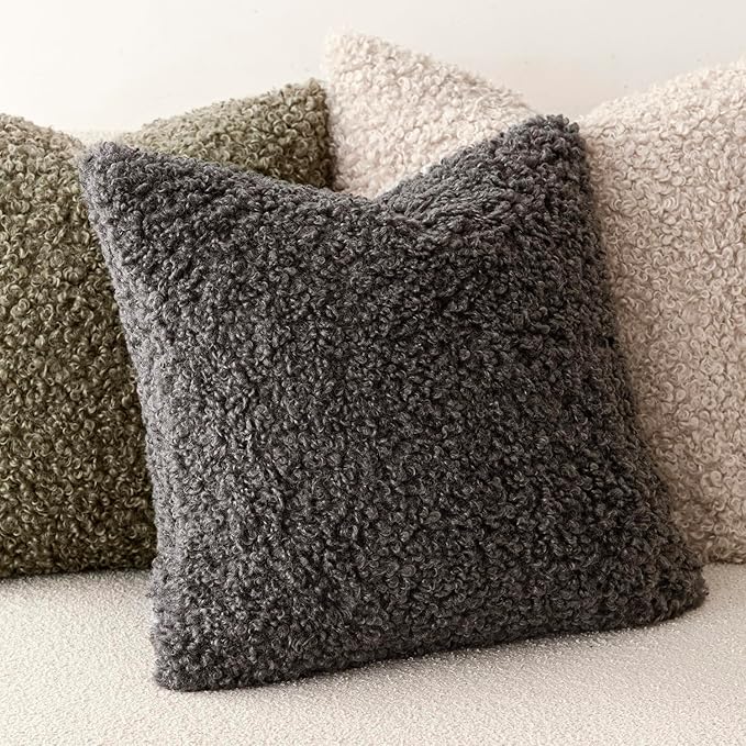 Foindtower 2 Pieces 20x20 Inch Dark Gray, Faux Fur Throw Pillow Cover Accent Sherpa Furry Pillow Covers Fuzzy Soft Pillowcases Cozy Sheepskin Decorative Fleece Cushion Case for Bed Couch Living Room