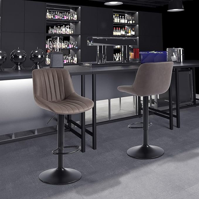 Bar Stools Set of 4, Swivel Counter Height Barstools with Back, Adjustable PU Leather Bar Chairs, Modern Armless Kitchen Island Stool, Brown