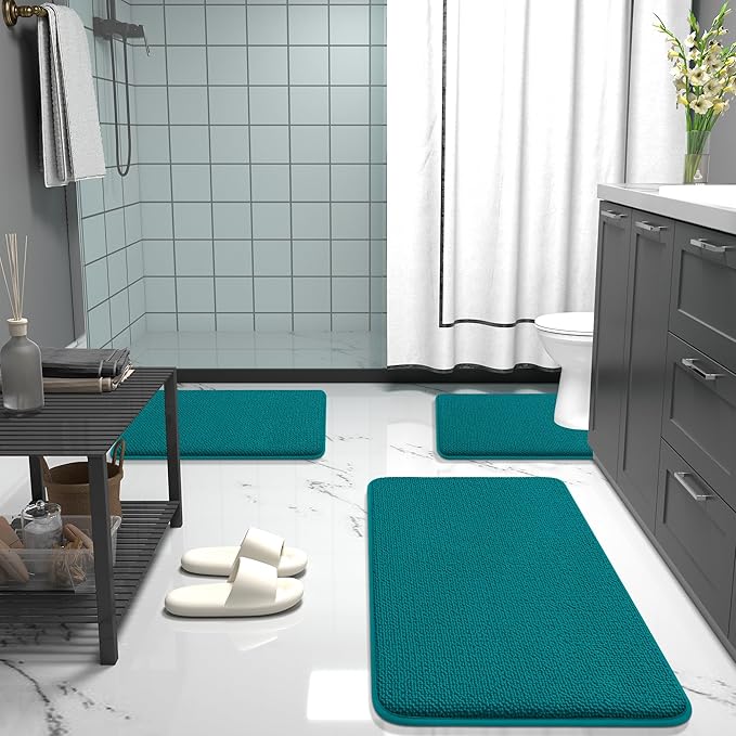 OLANLY Thick Memory Foam Bath Mat Rug 30x20, Extra Soft Absorbent Bathroom Rug, Quick Dry Bath Mats, Non-Slip, Machine Washable Carpet for Bathroom, Tub and Shower, Home Decor Accessories, Deep Lake