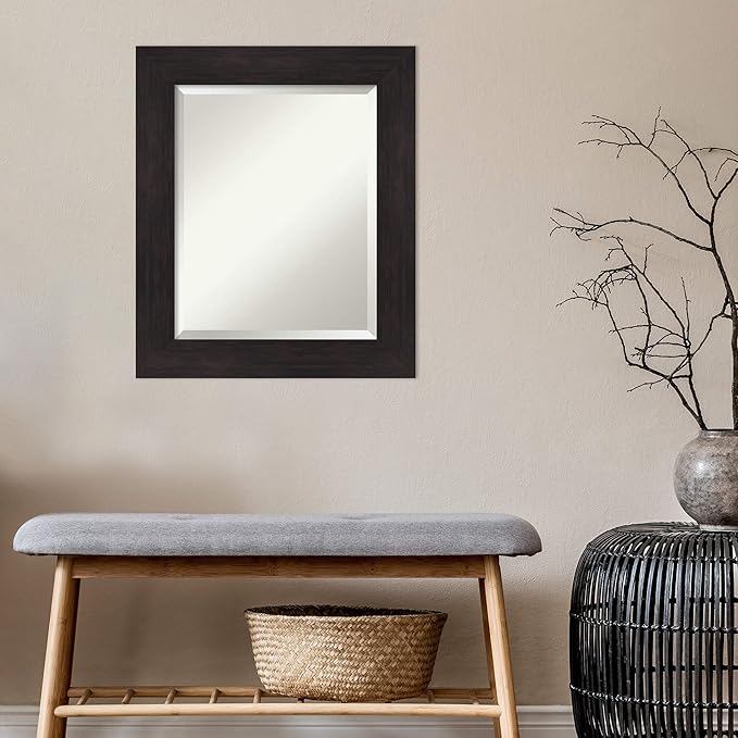 Amanti Art Brown Bathroom Mirror for Over Sink, 26x22 Furniture Espresso Rectangle Vanity Mirror, Small Casual Frame, Hangs Horizonally and Vertically, Bathroom Wall Decor, Beveled Edge from WI, USA