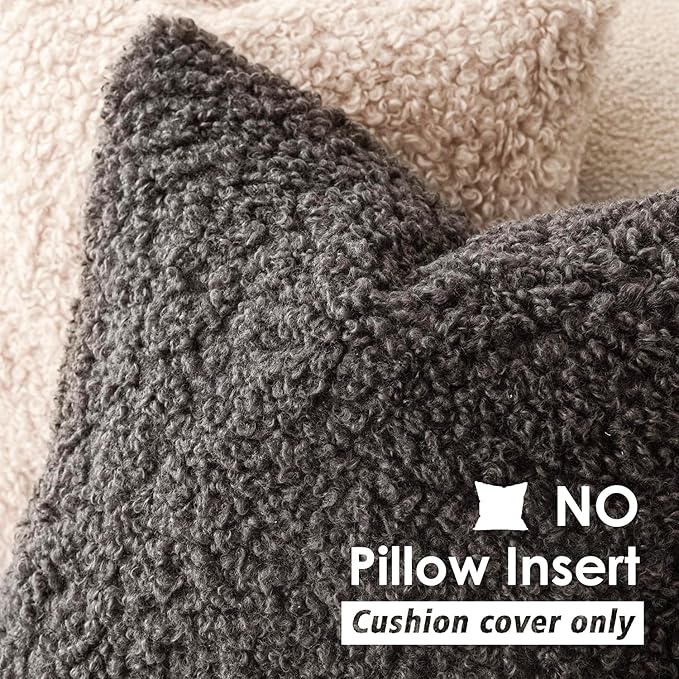 Foindtower 2 Pieces 16x16 Inch Dark Gray, Faux Fur Throw Pillow Cover Accent Sherpa Furry Pillow Covers Fuzzy Soft Pillowcases Cozy Sheepskin Decorative Fleece Cushion Case for Bed Couch Living Room