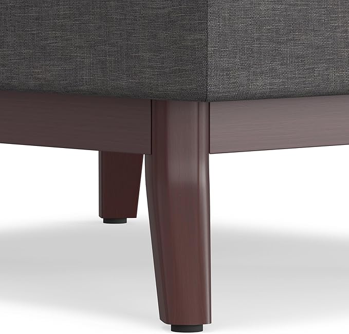 SIMPLIHOME Owen 34 inch Wide Mid Century Modern Rectangle Coffee Table Storage Ottoman in Slate Grey Linen Look Fabric, Assembled, For the Living Room, Entryway and Family Room