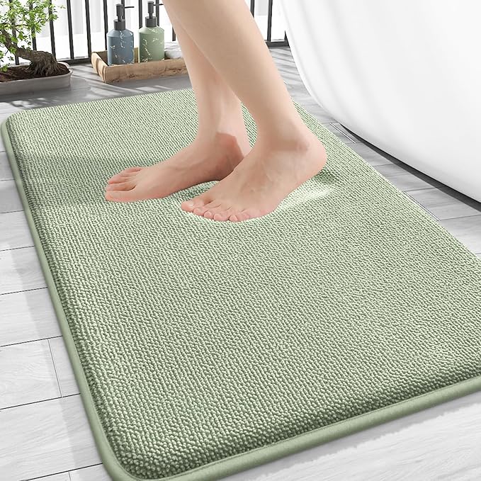 OLANLY Thick Memory Foam Bath Mat Rug 30x20, Extra Soft Absorbent Bathroom Rug, Quick Dry Bath Mats, Non-Slip, Machine Washable Carpet for Bathroom, Tub and Shower, Home Decor Accessories, Sage Green