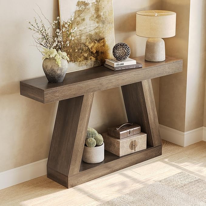 LITTLE TREE 55-Inch Sofa Table with Storage, Farmhouse Console Table for Home, Rectangular Wooden Entryway Furniture for Living Room, Bedroom, Office, Hallway, Mocha