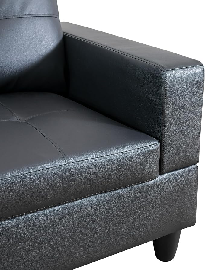 NicBex Sectional Couch 3 Pieces Sofa Set with Right Chaise Faux Leather L Shaped Cloud Couch for Living Room Furniture Sets with Storage Ottoman, Modular Sofa for Living Room & Apartment, Ink Black