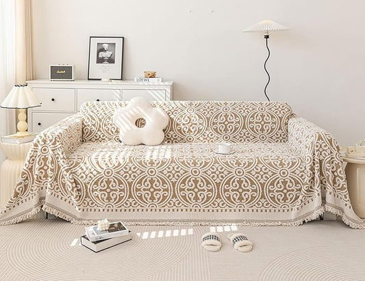 STACYPIK Modern Khaki Jacquard Couch Cover French Style L-Shape Sofa Protector for 3-Cushion Couch, Washable, Stain Resistant, 71x150IN