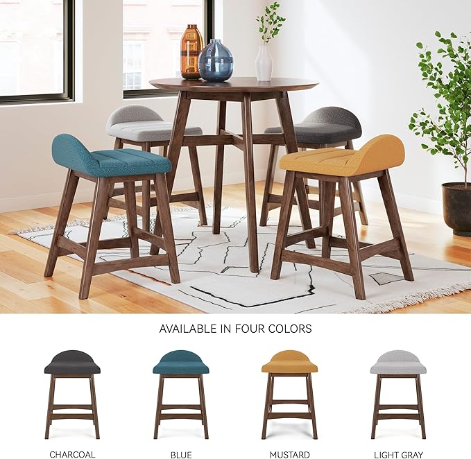 Signature Design by Ashley Lyncott Contemporary 28.5" Counter Height Upholstered Bar Stool with Foam Cushion, 2 Count, Light Gray & Brown