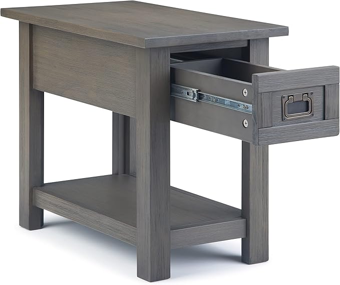 SIMPLIHOME Monroe SOLID ACACIA WOOD 14 inch Wide Rectangle Rustic Narrow Side Table in Farmhouse Grey for the Living Room and Bedroom