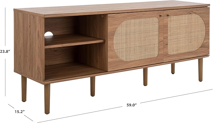 SAFAVIEH Claude TV Stand for up to 65" Flatscreen – Oak, 2 Sliding Doors with Interior Storage, 2 Open Shelves, Entertainment Media Console (MED9610D)