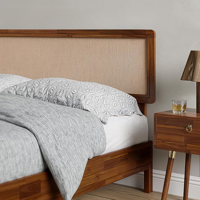 Nipe Platform Bed Frame with Headboard Size King - Dark Chocolate - Solid Acacia