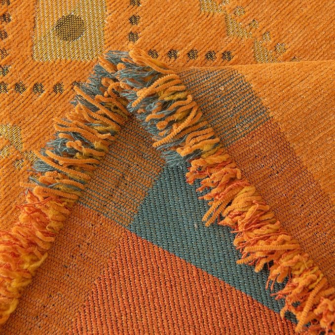 STACYPIK Orange Jacquard Sofa Cover for Sectional, Boho Couch Cover for Loveseat, Non Slip & Stain-Resistant Furniture Protector for 3 Cushion Couch, Reversible Couch Slipcover for Dogs-71X150IN