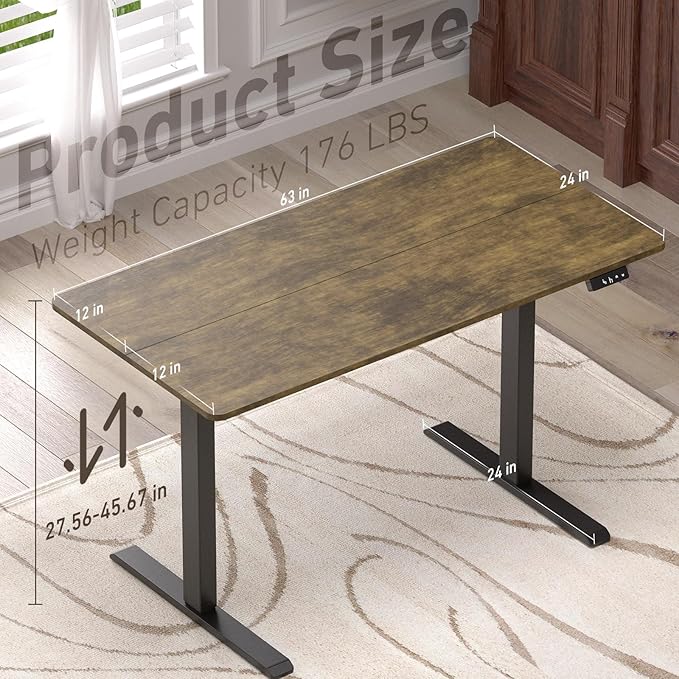 Ywin Electric Height Adjustable Standing Desk, 63 x 24 inches Sit Stand Desk with Wheels, Ergonomic Stand Up Desk for Home Office