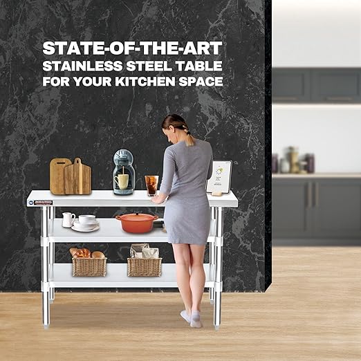 DuraSteel Food Prep Stainless Steel Table - 24 x 60 Inch Commercial Metal Workbench with Adjustable Under Shelf - NSF Certified - for Restaurant, Warehouse, Home, Kitchen, Garage