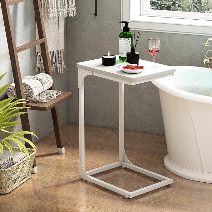QEEIG C Table Side Table Set of 2 Living Room Sets C Shaped Couch Tray End Tables Modern, White (017-30-002WW)