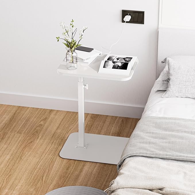 Side Table Sofa Tray for Couch Heavy Metal Base Swivel/Adjustable Height, Sofa Bed Bathroom Study TV Tray C Shaped End Table Food Snack Trays for Eating