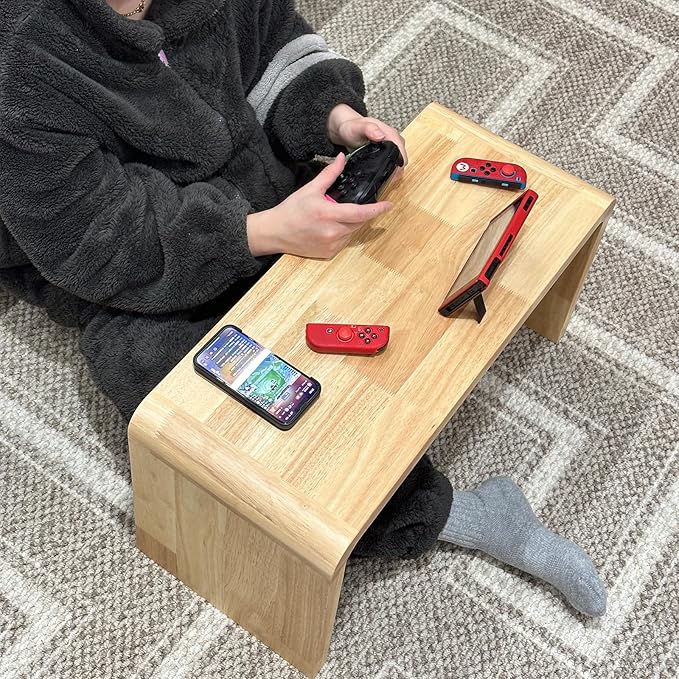 C Shaped End Table, Solid Wood C Side Table for Couch Sofa and Bed, Sofa Tables That Slide Under for Space Saving, Small Snack C Tables for Living Room Bedroom (H 24.4″ - Wood, 2)