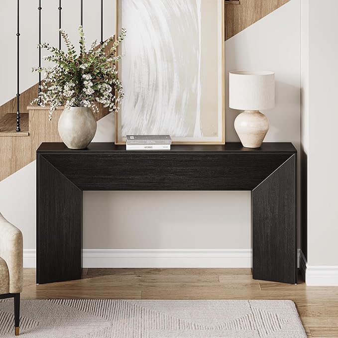 LITTLE TREE Console Table for Entryway, 63 Inches Extra Long Black Wooden Sofa Table for Living Room, Modern Hallway Foyer Table for Entrance, Easy Assembly