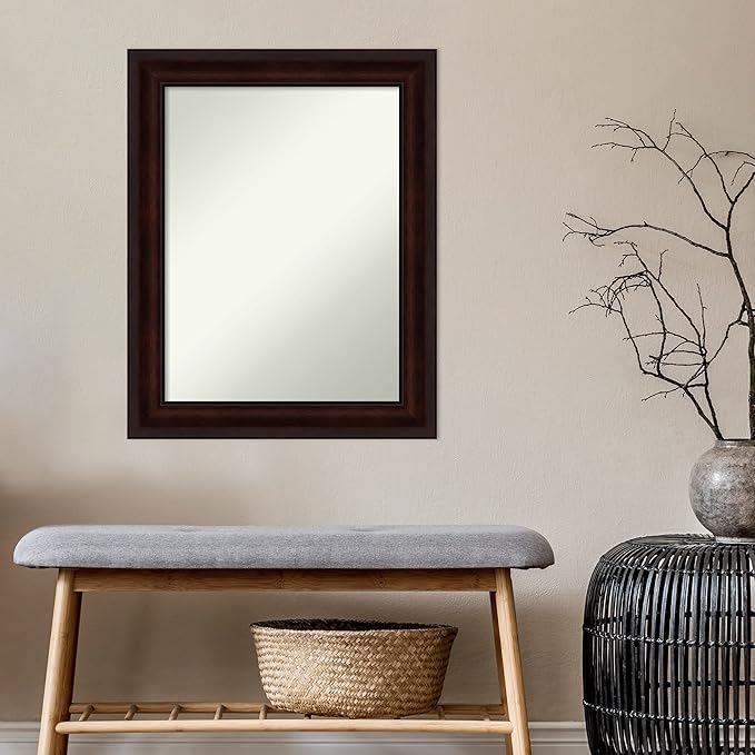 Amanti Art Silver Bathroom Mirror for Over Sink, 28x22 Classic Honey Silver Rectangle Vanity Mirror, Medium Casual Frame, Hangs Horizonally and Vertically, Bathroom Wall Decor, Non-Beveled Edge